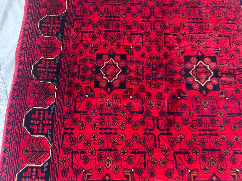 Hand Knotted Afghan Turkmen Rug Khal Mohammadi Red Geometric Decor 4'x6'4 gallery