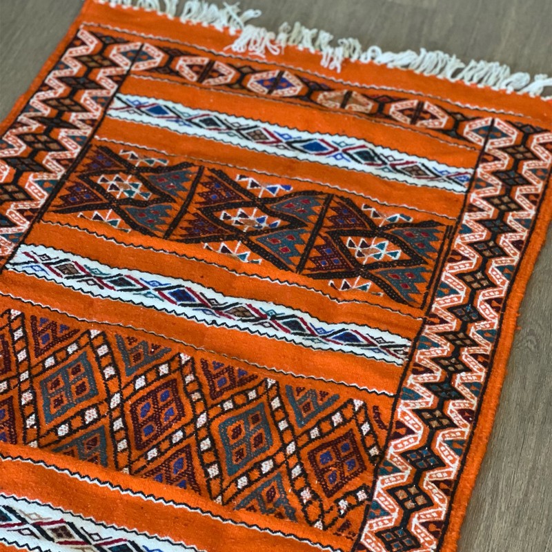Algerian Traditional Berber Rug - Orange w White red & black colors gallery