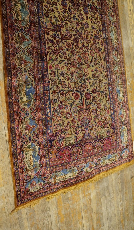 Mottashem All Rug Silk with Bas Relief Gold Threads all Vegetable Colors . Rare! gallery