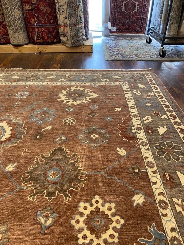 Genuine Hand Knotted Oushak Geometric Area Rug Geometric Carpet 8’9”x12’1”,#65 gallery