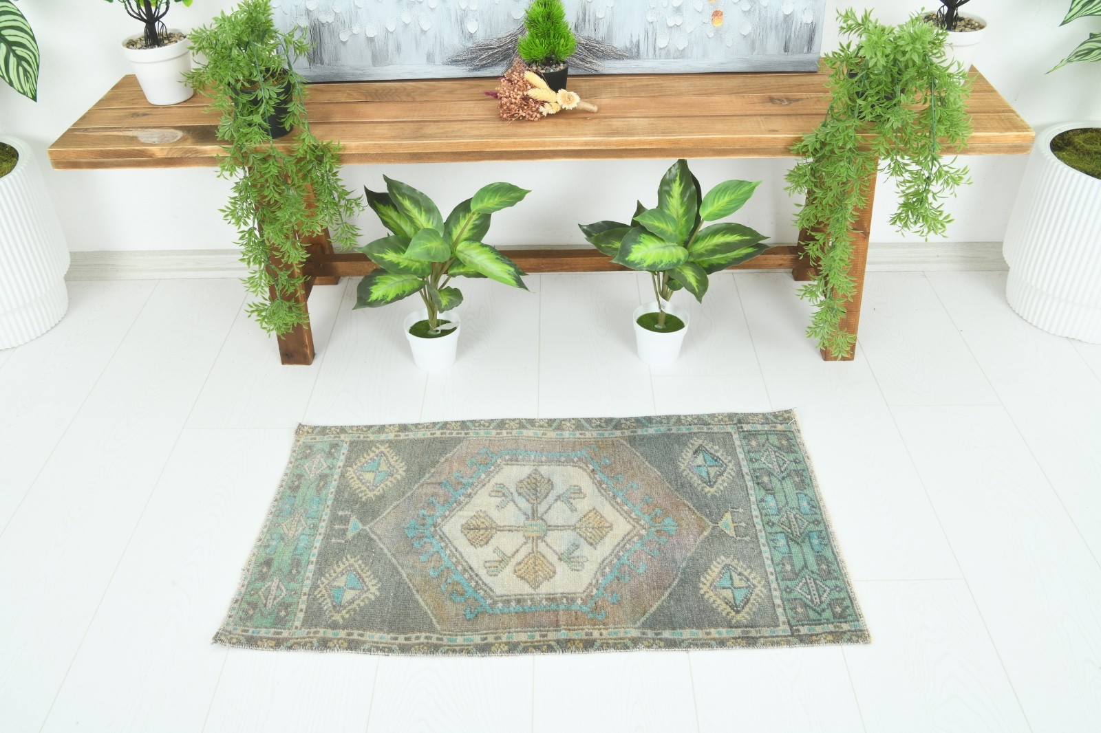 Turkish Door Mat Small Rug 2x3 Hand-Knotted Vintage Oushak Mini Rug Carpet,878 gallery
