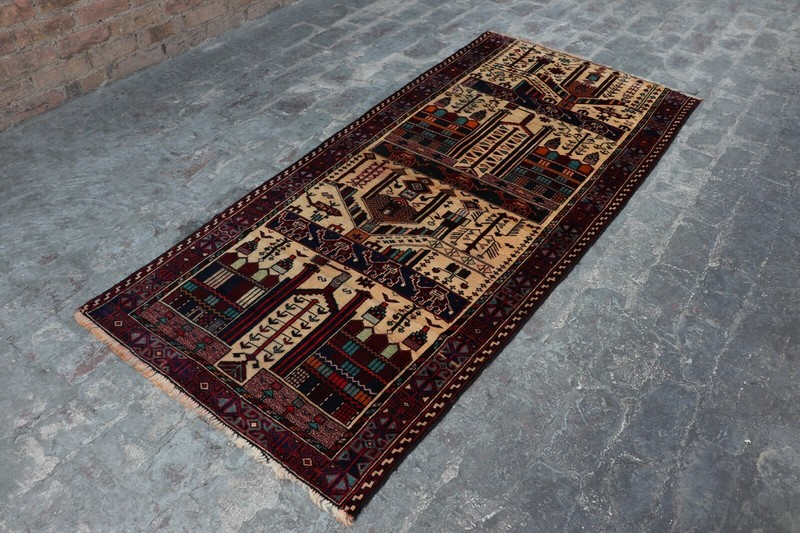 Fabulous Afghan Handmade Tribal Baluchi Pictorial Rug 7'4 x 3'1 Ft gallery
