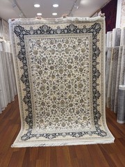 Luxury Turkish Silk Rug 7×10 Ft Ivory Black Floral Oriental Carpet New