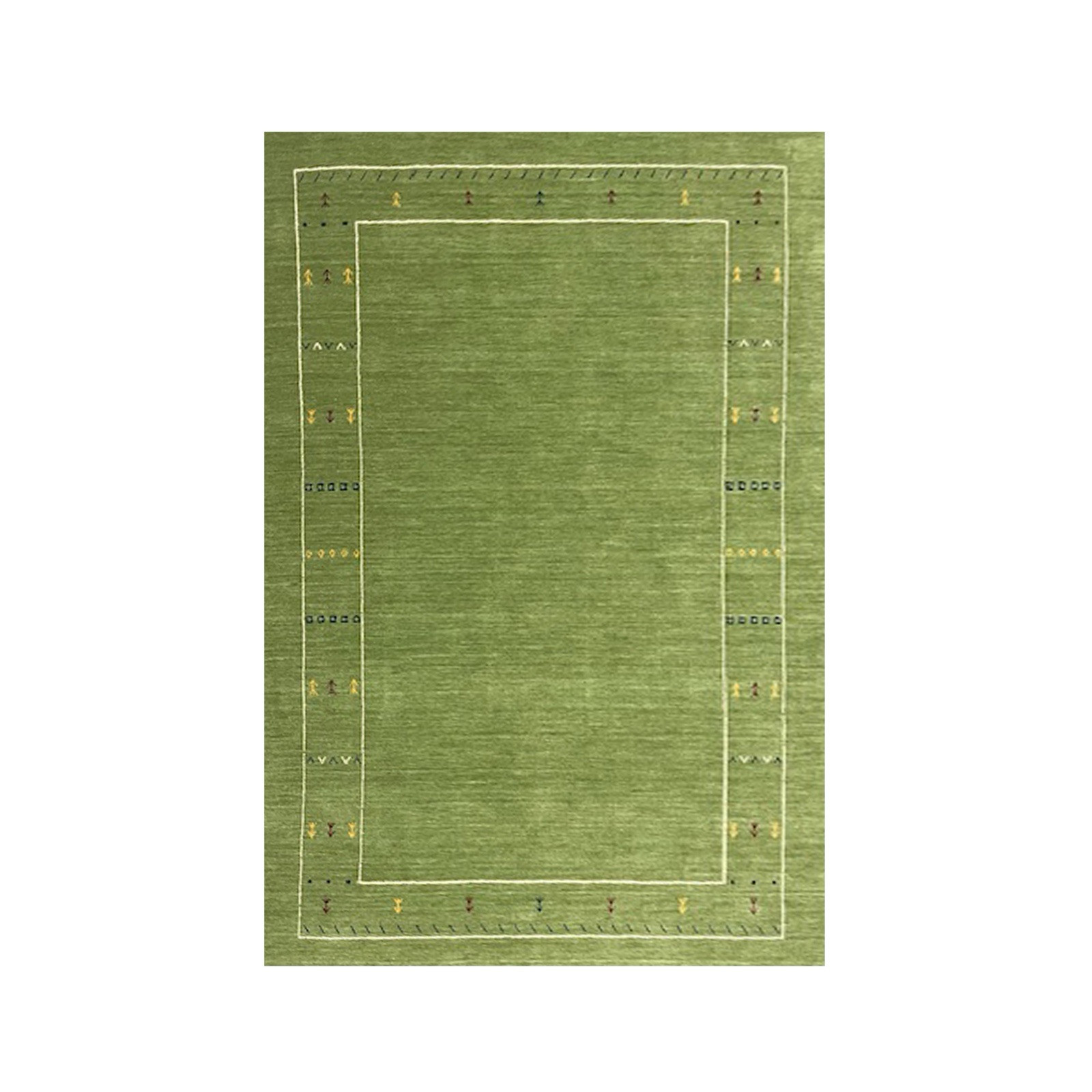 Handmade Green Gabbeh Rug 5x8 – Wool Area Rug with Minimalist Border Design gallery