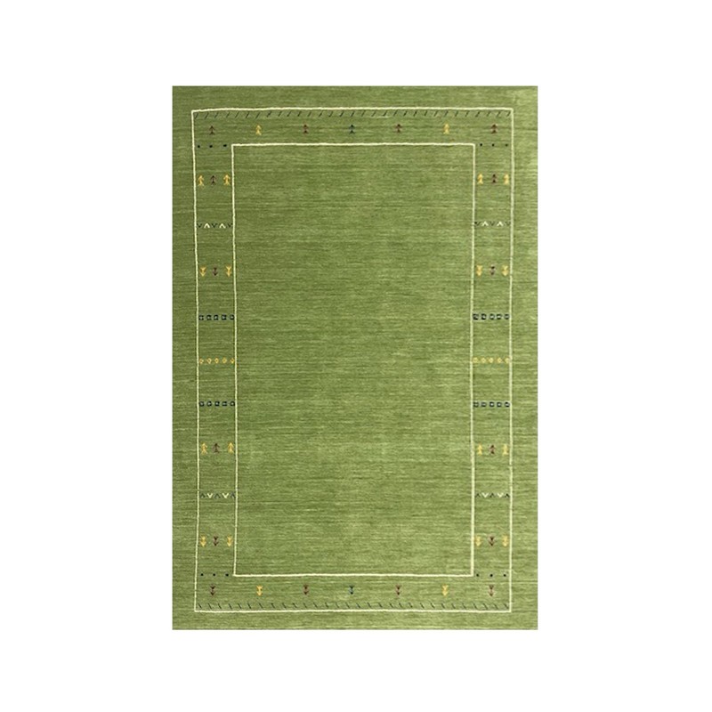 Handmade Green Gabbeh Rug 5x8 – Wool Area Rug with Minimalist Border Design gallery
