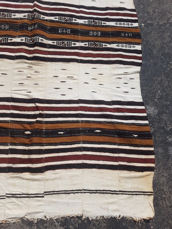 Vintage Handmade Fulani Striped Wool Kilim Rug Carpet 228x137 cm gallery