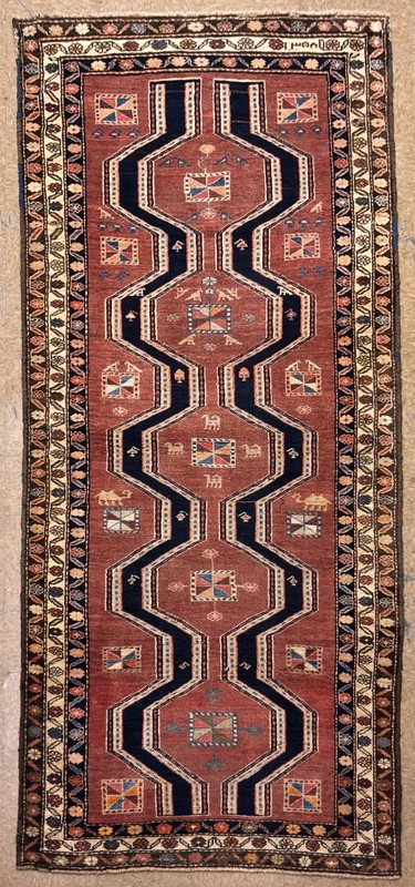 Hand Knotted Wool Hallway Runner Rug 4x11 Rust Tribal Geometric Ardebil Vintage gallery
