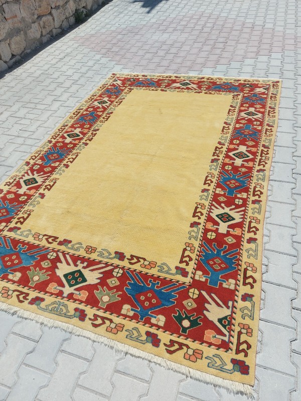 7x10 Antique Area Rug Handmade Antique Rug Oushak Wool Beige Big Rug Large Rug gallery