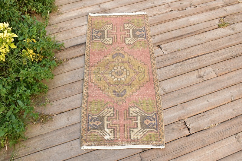 Turkish Carpet Hand Knotted 1x3 Size Doormat Chair Multi Color Rug 47x104cm gallery