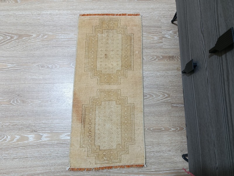Modern Turkish Vintage Geometric Rug, 1'2x2'6 ft, Beige Doormat, Farmhouse Mat gallery