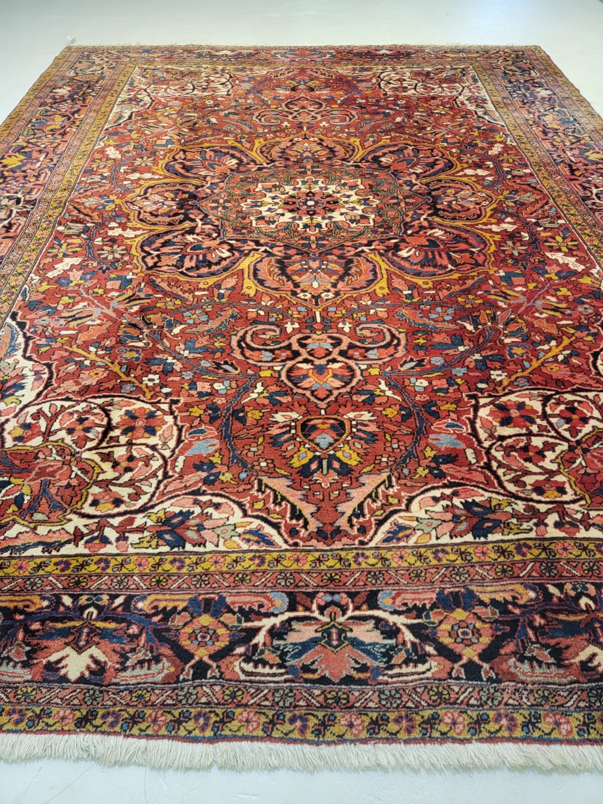 Antique Oriental Hand-Knotted Wool Area Rug Red/Navy Blue/Ivory 10'8" x 13'6" gallery