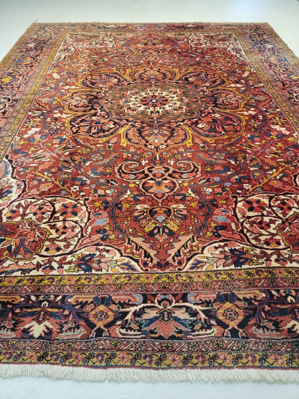 Antique Oriental Hand-Knotted Wool Area Rug Red/Navy Blue/Ivory 10'8" x 13'6" gallery