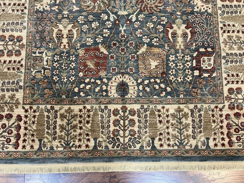 Belgium Power-Loomed Rug 5.6 x 7.6 Green and Cream Vintage Oriental Carpet gallery