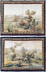3×4 Pair Antique French Handmade Tapestries Wool & Silk Decorative Wall Panels