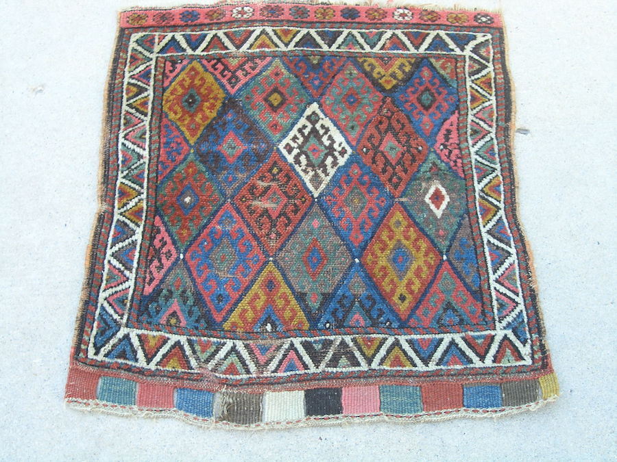 Antique 19th Century Jaff Kurd Kurdish Bag Face 25x28" Exceptional Colors Washed gallery