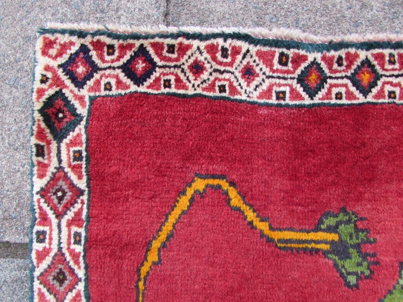 Vintage Traditional Hand Made Oriental Gabbe Wool Red Rug 157x109cm Animal Lion gallery