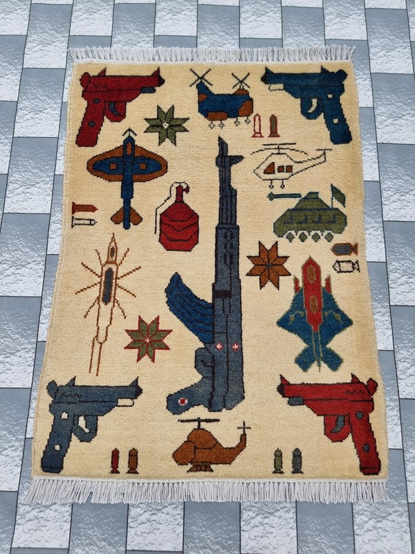 Vintage Hand Afghan War Rug Tribal Wool With Knotted Beautiful Wall Hanging Rug gallery