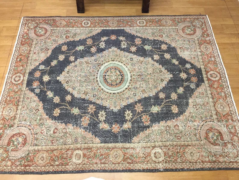 Vintage Turkish Handmade Rug 7x9 ft Oushak Style Floral Medallion Area Rug gallery