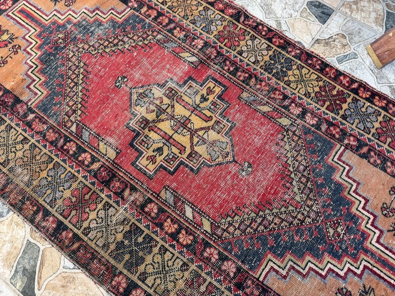 Vintage Turkish Distressed Rug 3x6 ft Hand Knotted Wool Antique Tribal Anatolian gallery