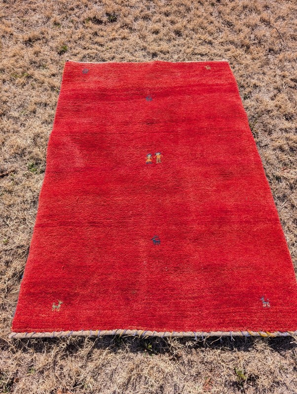 Vintage Hand-Knotted Gabbeh Rug – Minimalist Tribal Wool Rug with Figural Motifs gallery