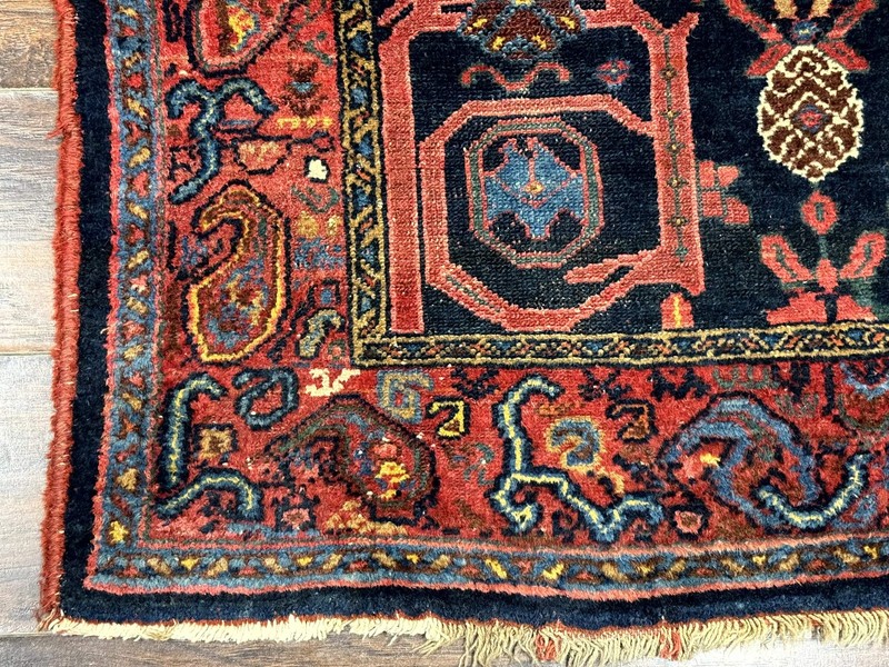 Per'sian Malayer Runner Rug 4x16 Navy Red Handmade Antique Carpet gallery