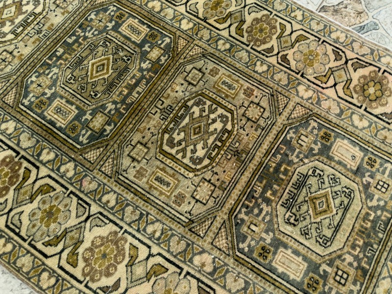 1980s Geometric Turkish Vintage Small Rug Tribal Handmade Anatolian Wool 3x6 ft gallery