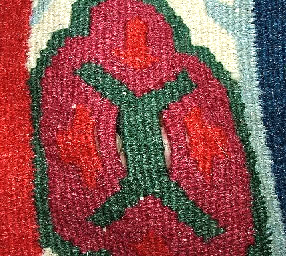 Vintage 1950s-60s Hand Loomed Large KILIM WOOL RUG Red White Blue 51" x 32" gallery