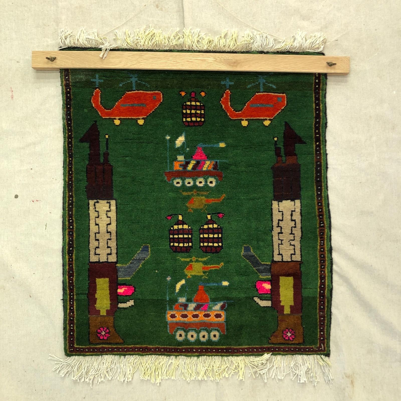 Afghan Wool War Rug AK-47 Tanks Grenades 30x60" 76x152cm Ships from USA gallery