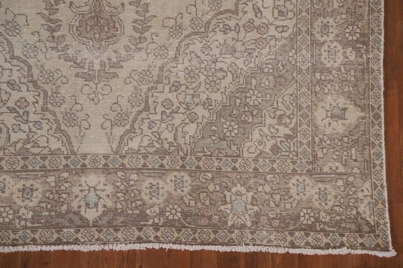 Distressed Wool Area Rug 6x9 Ft Hand-Knotted Beige Carpet Oriental Floral Rug gallery