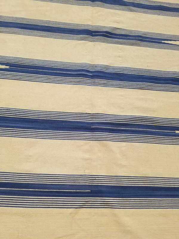 Vintage Traditional Handmade Blue & White Striped Dhurrie Wool Kilim 10.2x6.4ft gallery