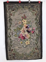 VTG Antique Hooked Rug 42″X27″. Wool Floral Flowers Cottage