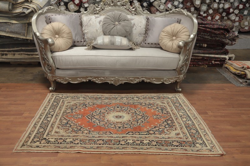 Antique Vegetable Dye Rust Wool Hand-knotted Rug 4x6 Traditional Carpet gallery