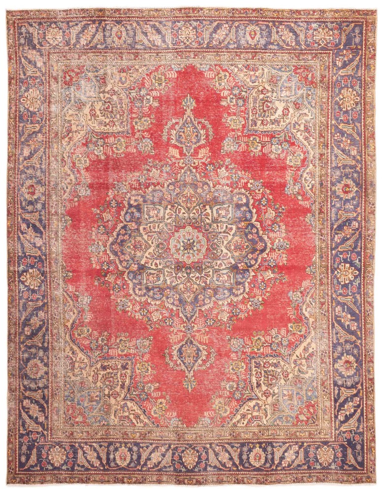 Vintage Hand-Knotted Area Rug 9'3" x 11'11" Traditional Wool Carpet