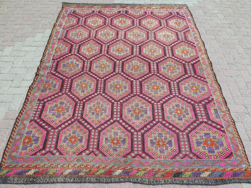 Area Rug, Boho Rug, Handmade Rug, Turkish Kilim, Embroidery Stars Rug 79"x112" gallery