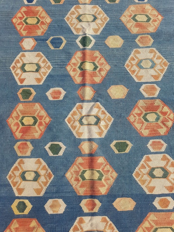 Vintage Handmade Turkish Geometric Wool Kilim Rug Carpet 194x121 cm gallery