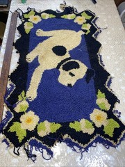 Vintage Wool Rug Puppy Dog Needs Repair 30 X 18 Children’s Room Blue AS IS