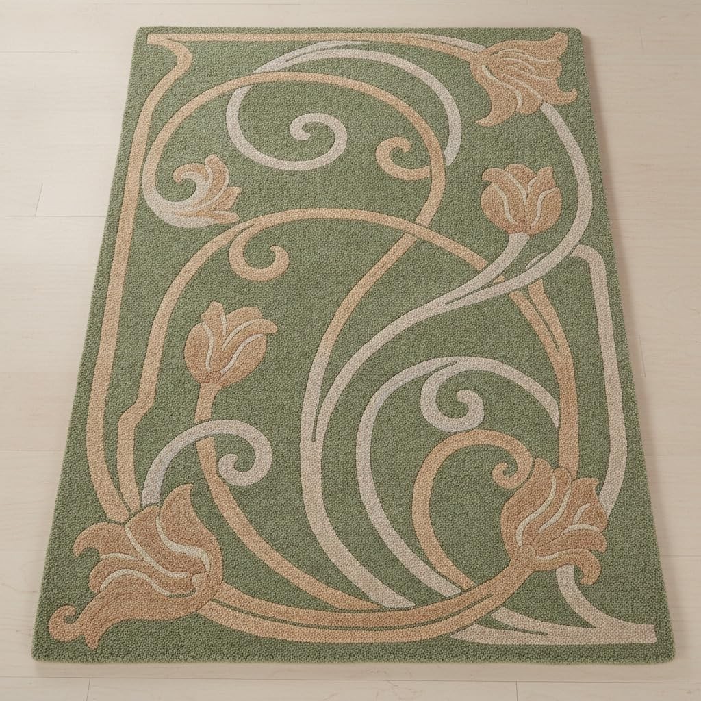 Hand-Tufted Floral Wool Area Rug Botanical Pattern Decorative Carpet for Home gallery