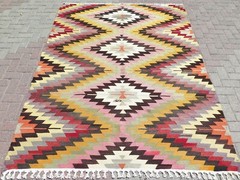 Area Rugs, Turkish Antalya Kilim, Vintage Handmade Wool Large Carpet 74″X96″