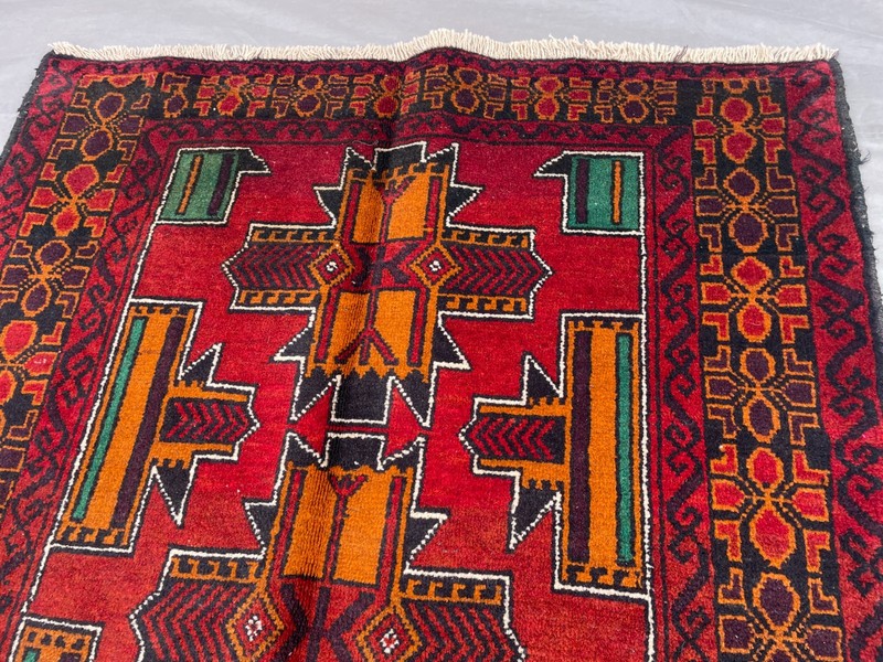 2'11x4'9 ft Vintage Afghan Baluchi Hand Knotted Wool Red Gold Geometric Area Rug gallery