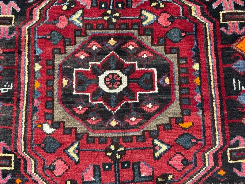 Vintage Hamedan Tribal Wool Rug 4x6 Hand Knotted Oriental Navy Blue Geometric gallery