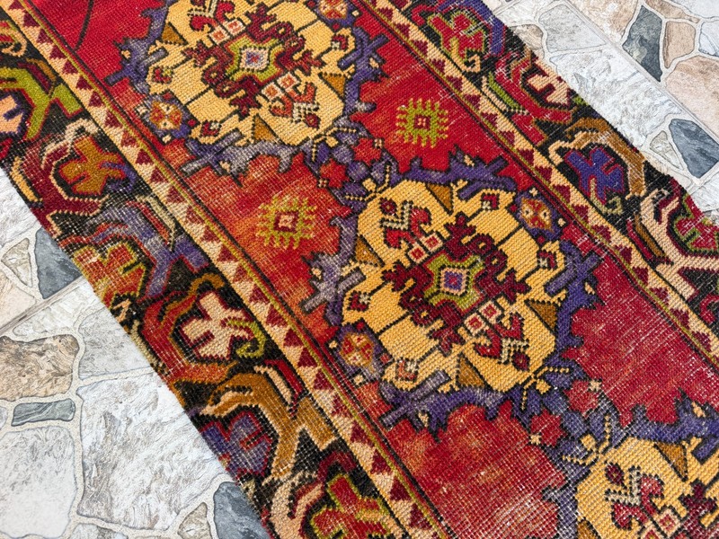 Vintage Red Turkish Runner Rug 3x10 Handknotted Tribal Anatolian Corridor Wool gallery