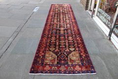 Vintage Hand Made Traditional Oriental Wool Red Black Long Runner 467x104cm