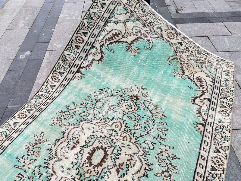 5x8.5 Ft Vintage Turkish Oushak Rug Mint Green Distressed Wool 5x8 gallery