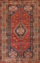 Semi-antique Abadeh Geometric Red/ Ivory Traditional Rug 5×8 Handmade Carpet