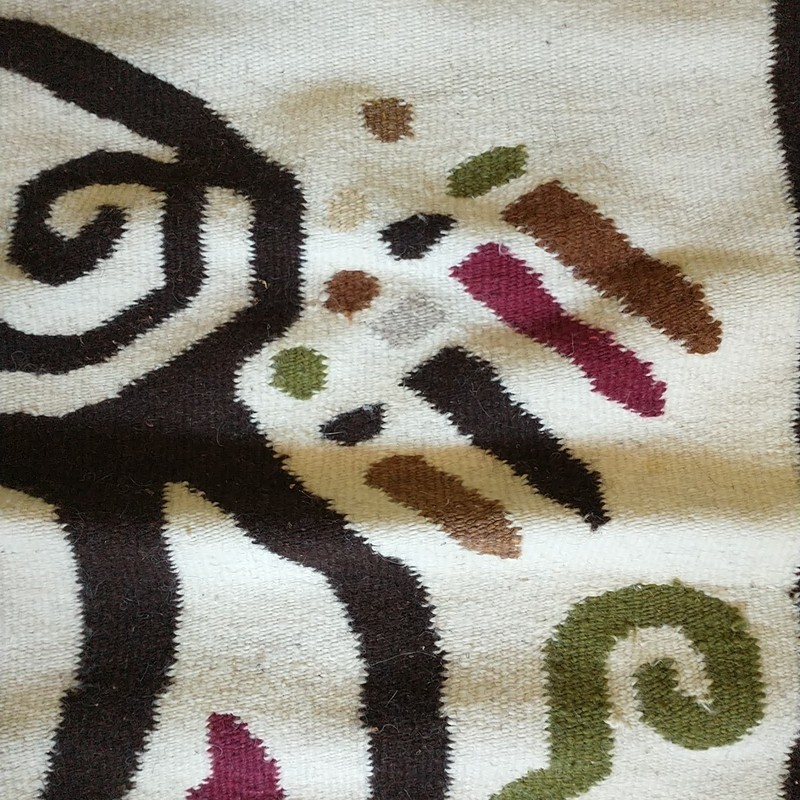 Vtg Southwest Weaving Tapestry Kilim Rug Wool Bird Peyote Handmade Brown White gallery