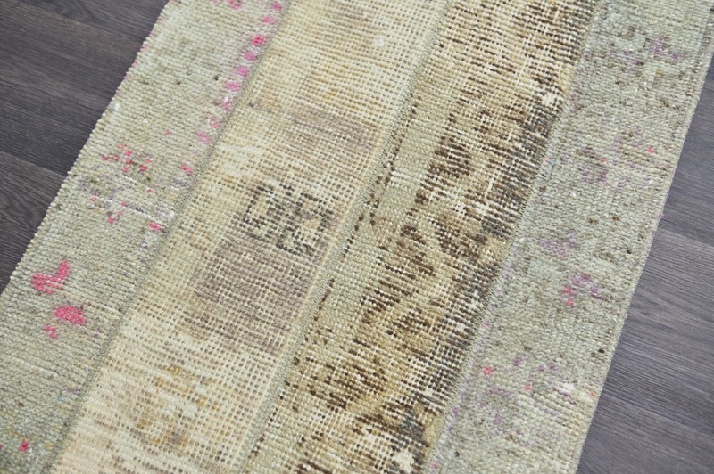 Vintage Turkish Runner Rug 2x5ft Wool Anatolian Handmade Hallway Oushak BEIGE gallery