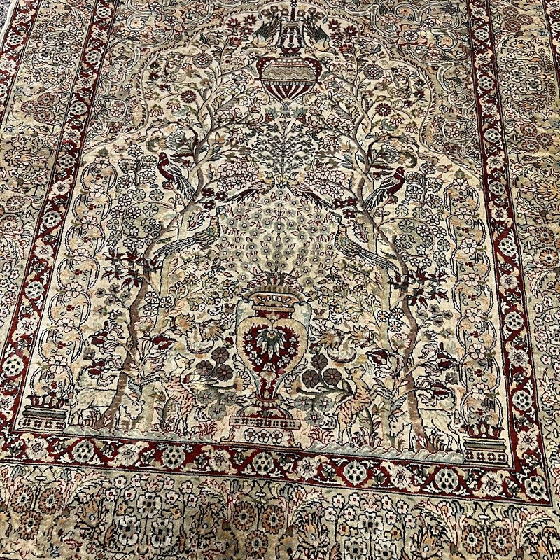 2 Vintage Turkish Silk Hereke Prayer Rug Tree of Life Design & Ottoman Style gallery