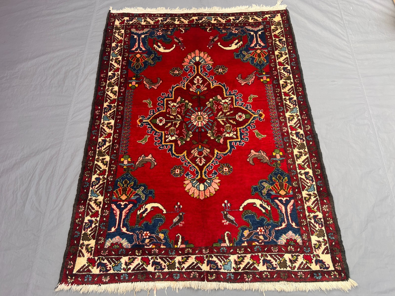 3'8x5 ft Vintage Caucasian Hand Knotted Wool Floral Central Medallion Accent Rug gallery