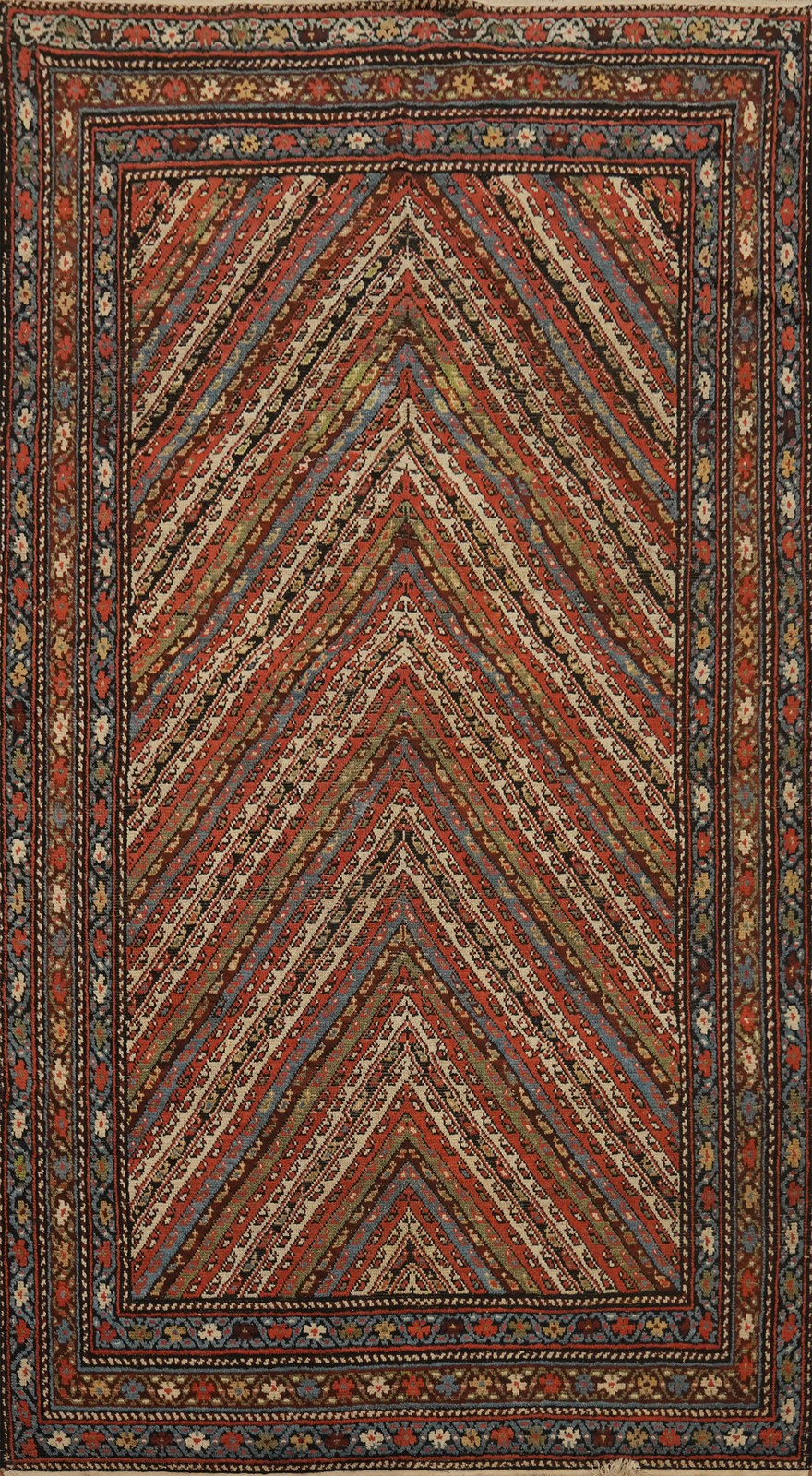 Pre-1900 Antique Vegetable Dye Traditional Hand-knotted Chevron Rug 5x9 ft Wool gallery