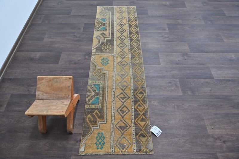 Vintage Turkish Runner Rug 2x6ft Wool Anatolian Handmade Hallway Oushak ORANGE gallery